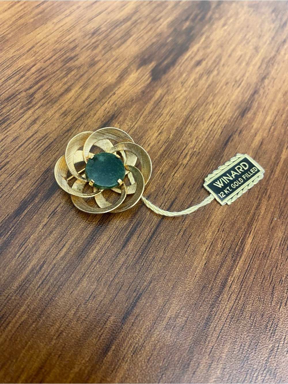 Winward Gold-Tone Floral Brooch with Green Center Stone